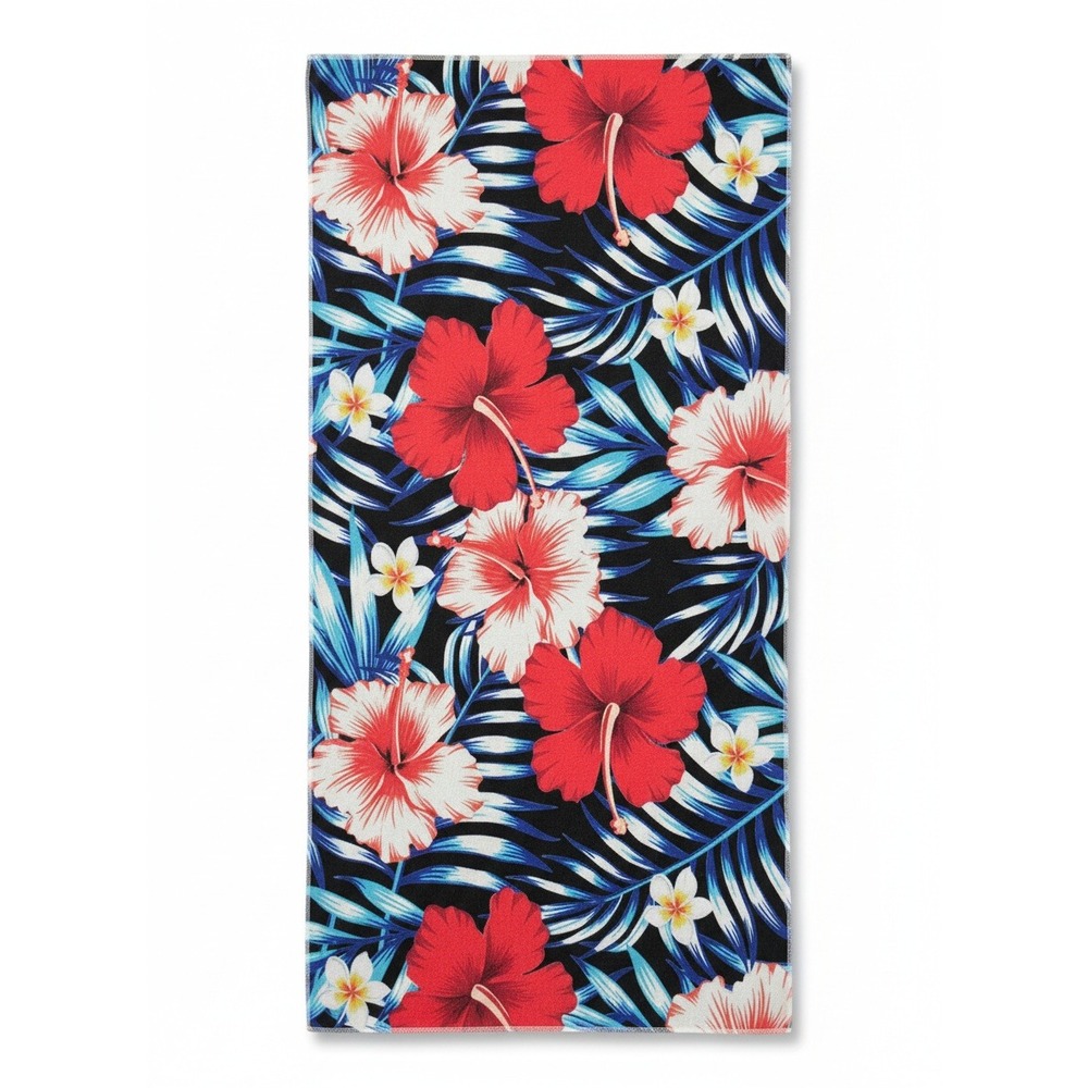 Tropical‎ Hibiscus Palm Leaf Beach Towel Red White Black Blue Hawaiian